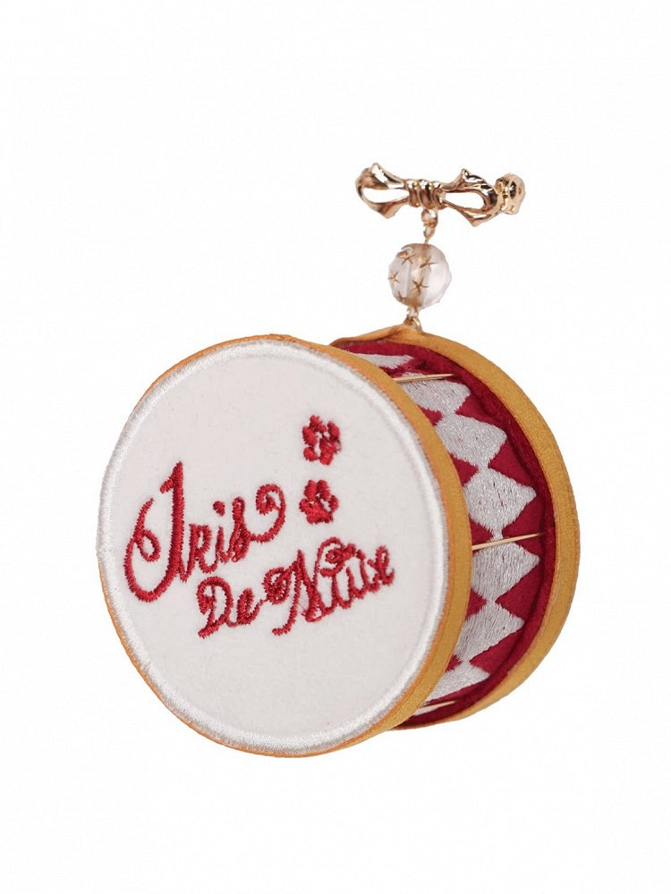 Embroidery Drum Brooch in Pink/Red - iris de nuit
