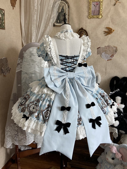 Blue White Alice Wonderland Sweet Lolita OP Dress Set - Untitled Heartbeat