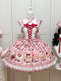 Schleifen süßer Rock und Dessert Lolita Pullover Print Erdbeerrosa