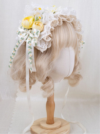 White Yellow Floral Hairband Embroidery Lace