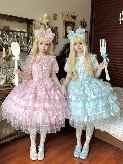 Schleifenkleid JSK Hanayome Rock Prinzessin Lolita Lagenblau Akzente Tüll