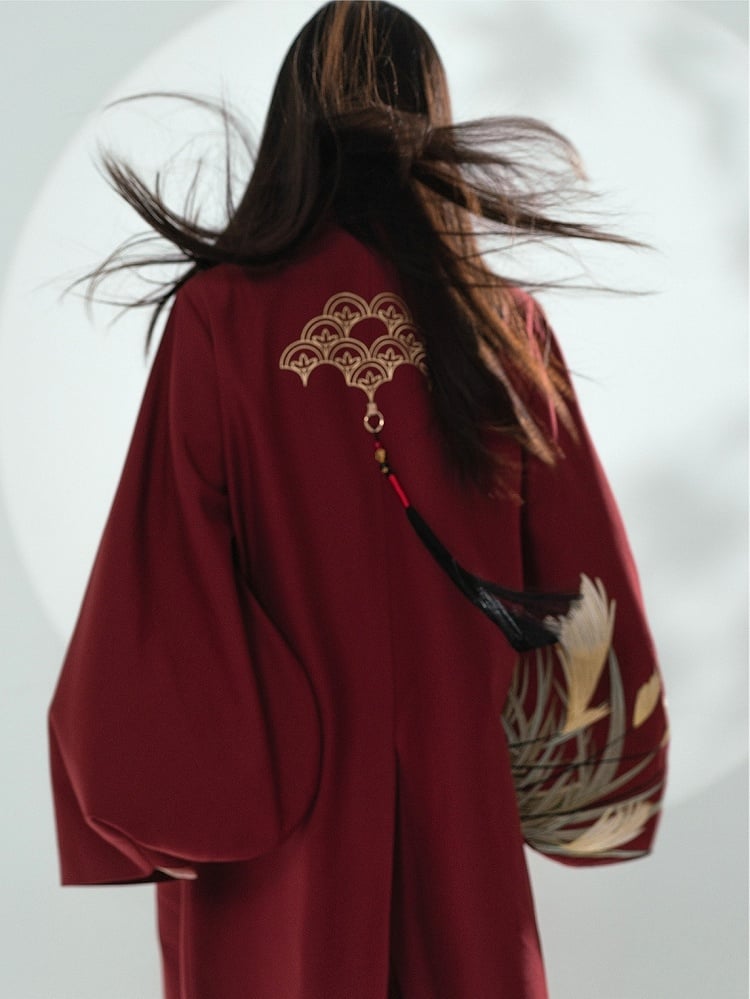 Notched Front Unisex Centipede Coat Button - Style Red Chinese Collar