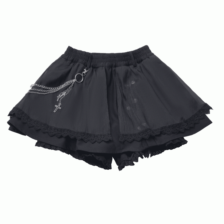 Cross Elastic Attached Bloomers with Black | Skirt Waist Chain Gothic