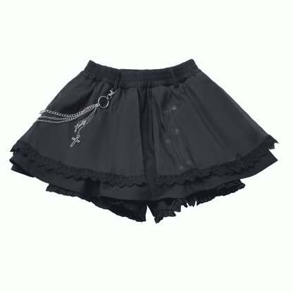 Cross Elastic Attached Bloomers with Black | Skirt Waist Chain Gothic