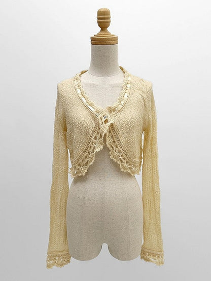 Elegant Beige Short Lolita Knitted Cardigan