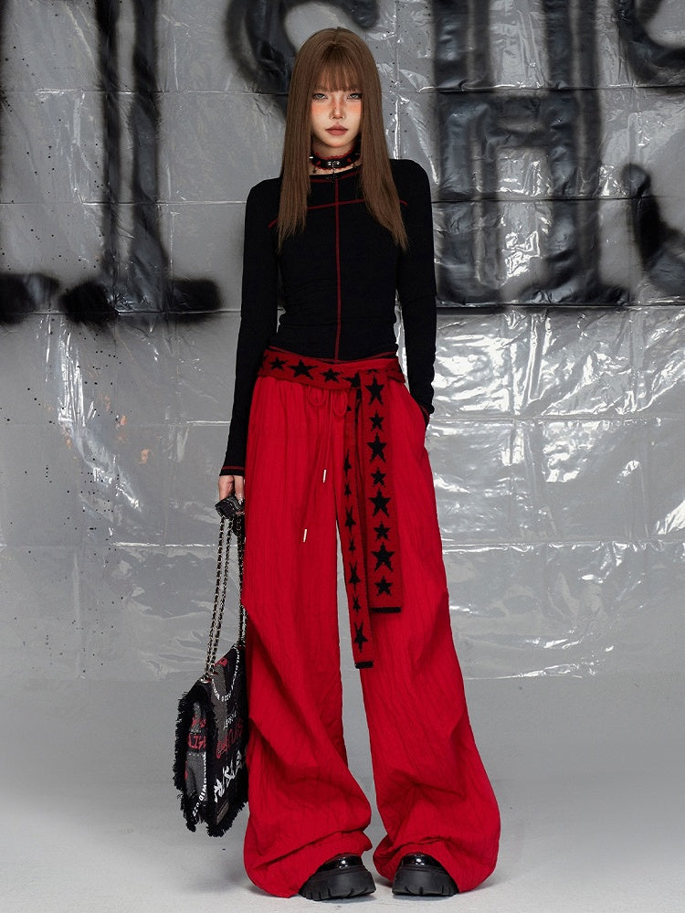 White/Black  Round Neck Long Sleeves T-shirt