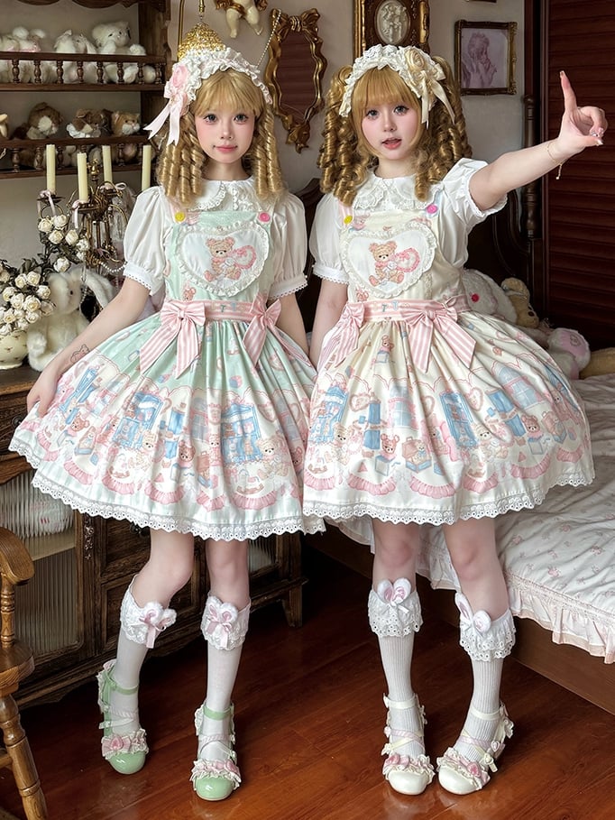 Overall Plüschhase Cremefarbener Lolita Weißer Kleiddruck und Spielzeug Süßer Teddy