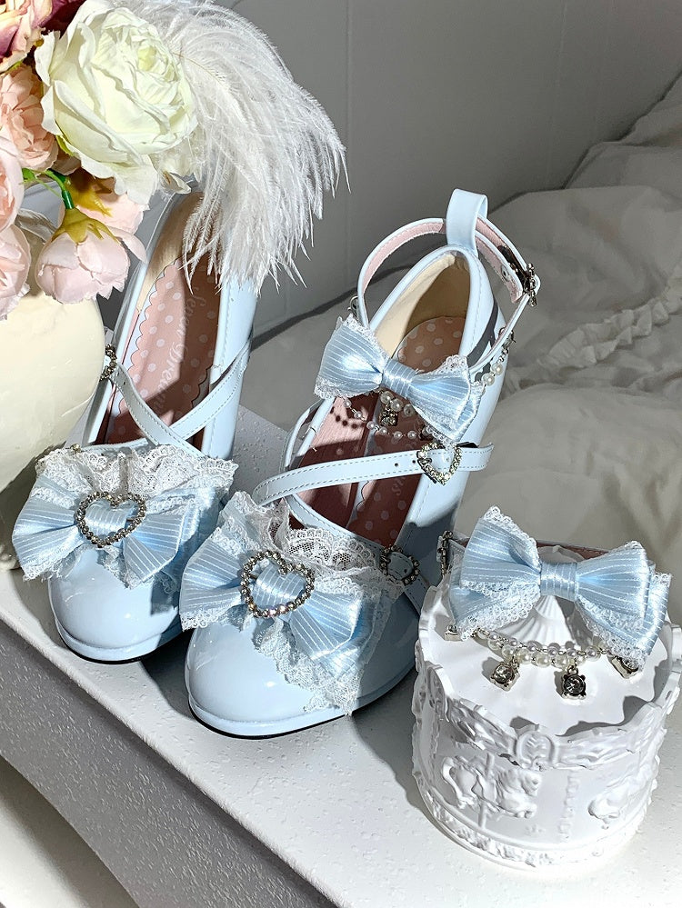 Bow Lolita Trimmed High-heel - Lace Hime Blue Shoes