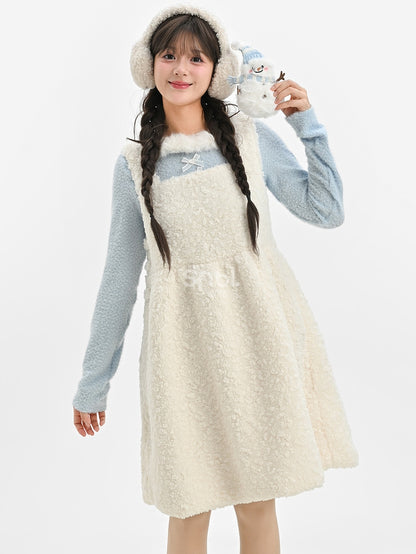 Süßes, mit Schneemann verziertes weißes Plüsch-Overallkleid