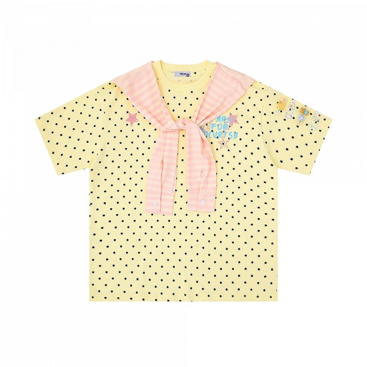 Yellow Star Print Tee with Stripe Shawl and Hairclip - Languid Park