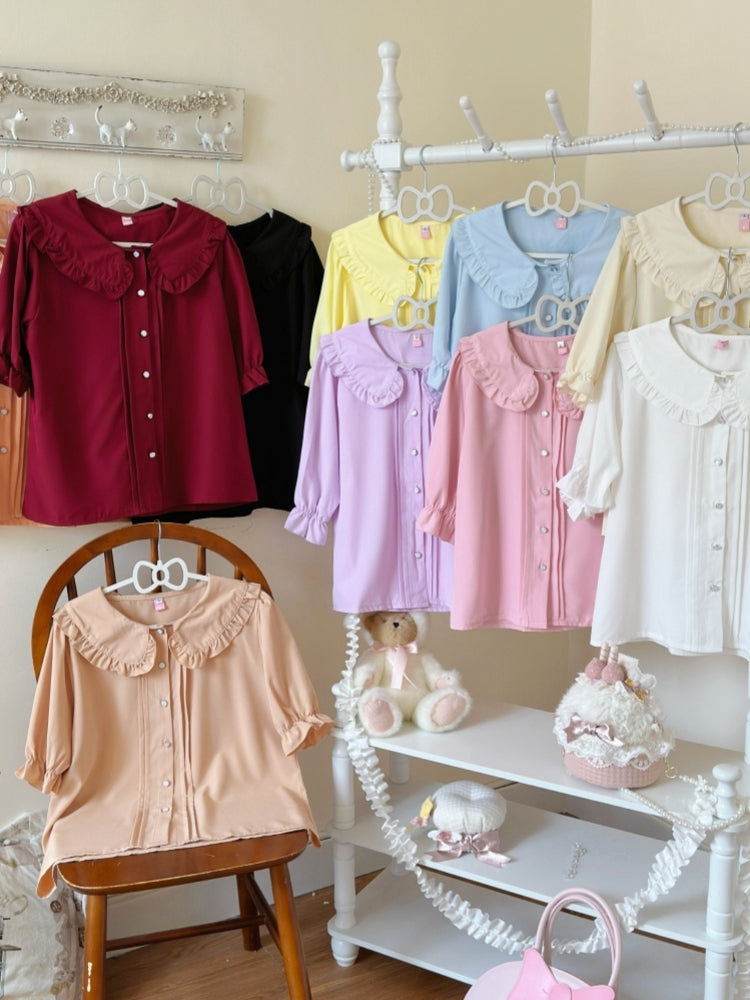 Plus Size Peter Pan Collar Short Sleeve Lolita Blouse - Versatile girl