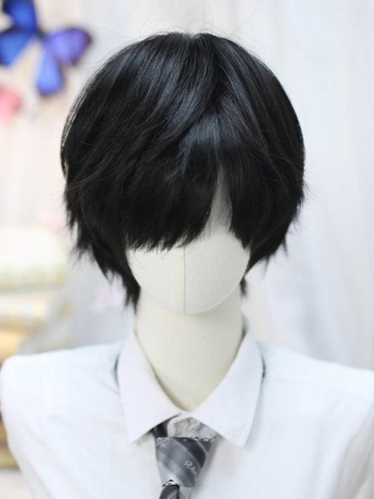 Schwarze 25-30CM kurze glatte Perücke