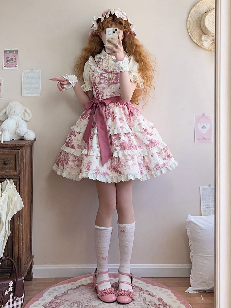 Grapes Detachable Jumper Lolita Skirt Print Pink Hem