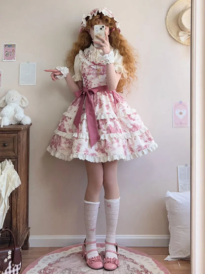 ピンクのロリータジャンパープリント裾取り外し可能なスカートブドウ