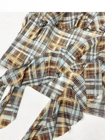 Cami Pattern Y2K Blue Asymmetrical Hem Plaid Glamorous Dress