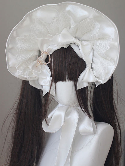 Beaded Decorated Bowknot Details Lace Trim Bonnet