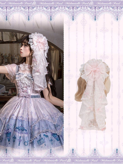 Floral Embroidered Parasol Hairpiece with Lace Trim - Mademoiselle Pearl