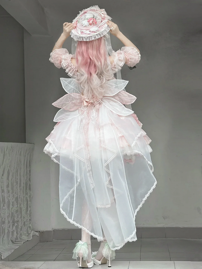 テーマピンクチューリップロリータドレスバレエコア姫レイヤードスカート