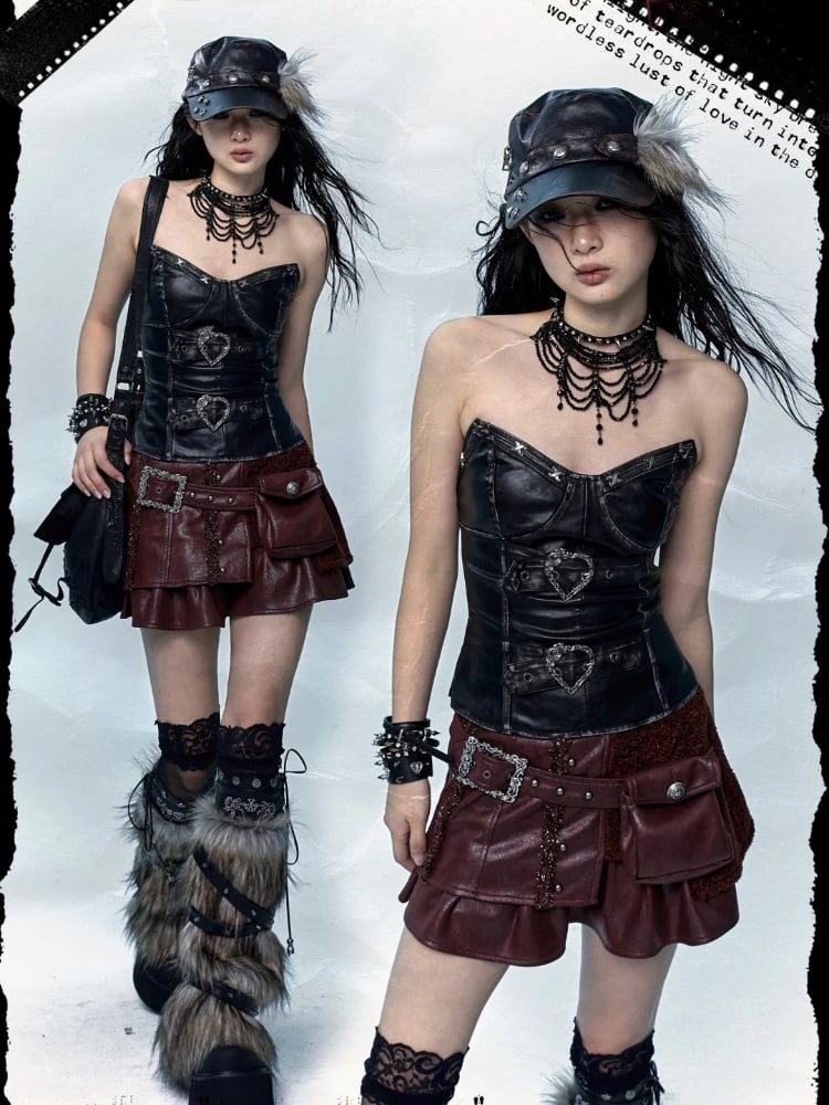 Schwarzes Bustier-Top mit herzförmiger Schnalle