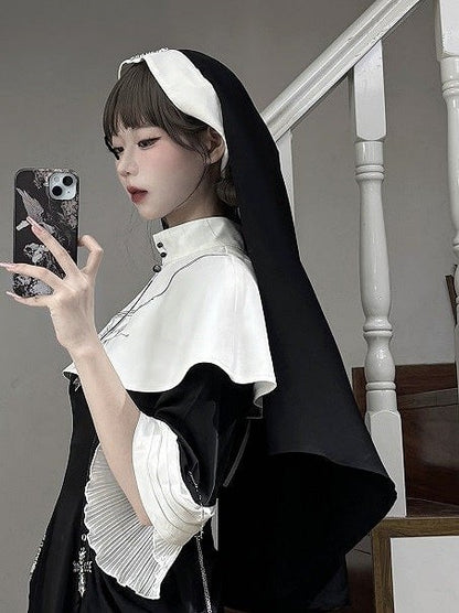 Lolita and Nun White Black Headscarf