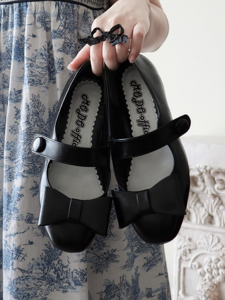 Black Slip-On Embellishment Lolita Low-heel Shoes Classic Bow