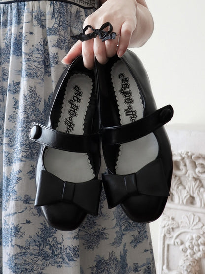 Black Slip-On Embellishment Lolita Low-heel Shoes Classic Bow