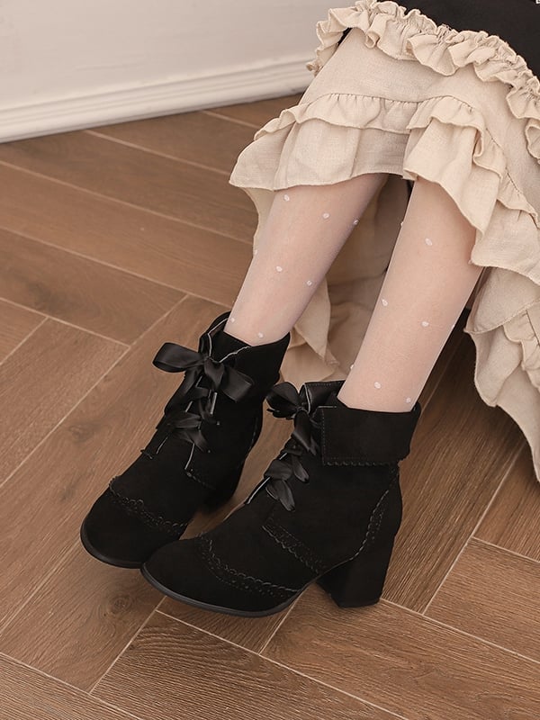 Black Lolita Regular/Thicken Cuff - Boots Version High-heel Fold-over