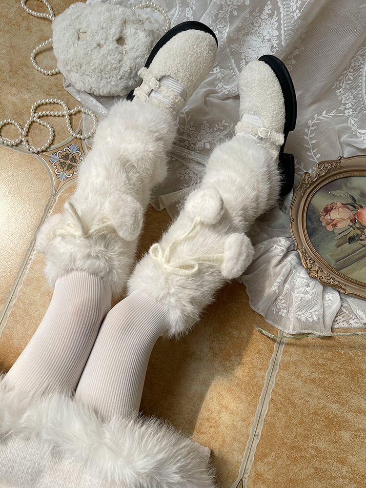 Pom-Pom Leg Decoration with Plush White Heart Warmers
