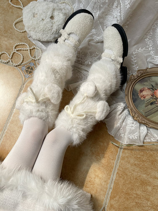 Pom-Pom Leg Decoration with Plush White Heart Warmers