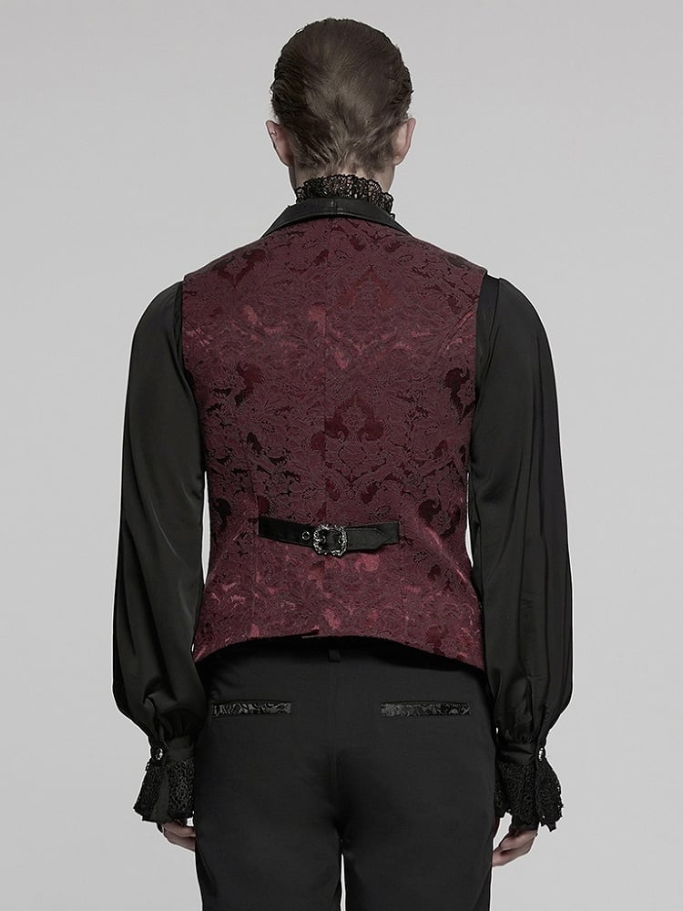 Lapel Jacquard Black Red Gothic Vest Men's