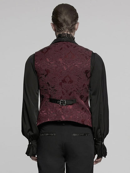Lapel Jacquard Black Red Gothic Vest Men's