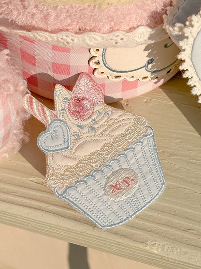 Mint Brown Embroidery Blue Cupcake / Pink Brooch Green