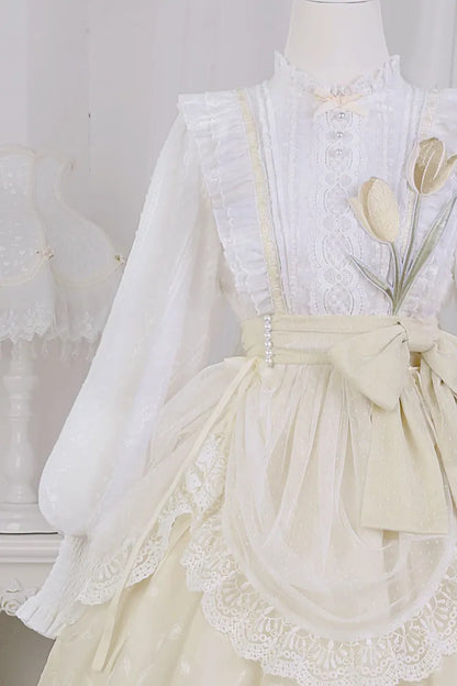 White Embroidery Tulip One Applique and Bodice Piece Yellow