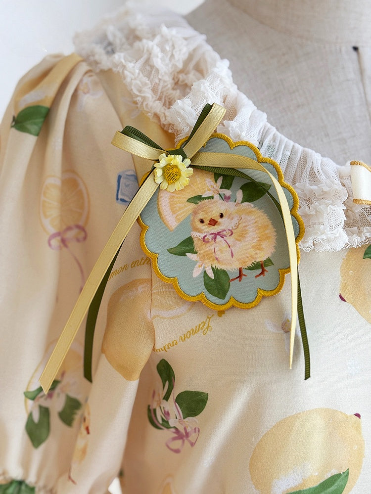 / and Print Green Chick Lemon Yellow Brooch