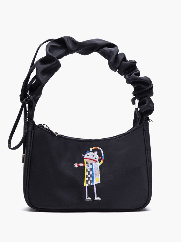 Black Bag Delicate Embroidery With Chic CrossbodyShoulder