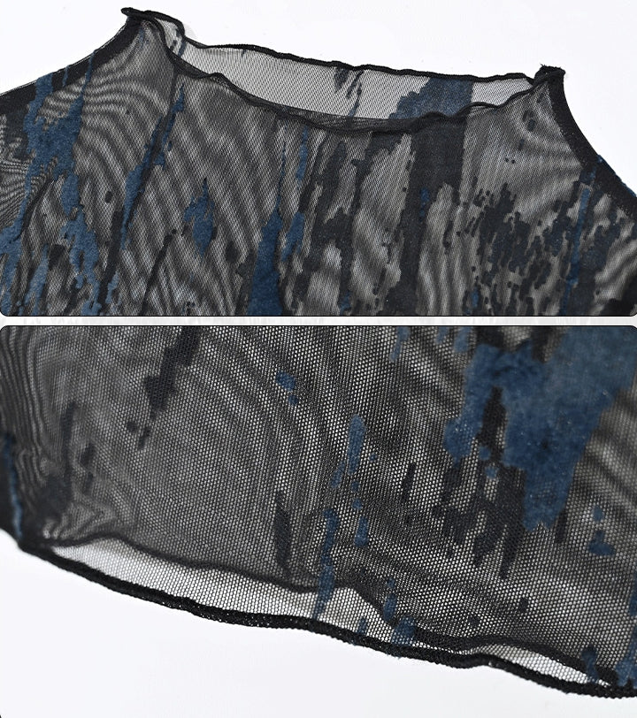 メッシュベルグランジ＆フェアリーコアブラックロックパンクブルースリーブトップ