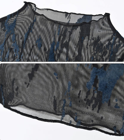 メッシュベルグランジ＆フェアリーコアブラックロックパンクブルースリーブトップ