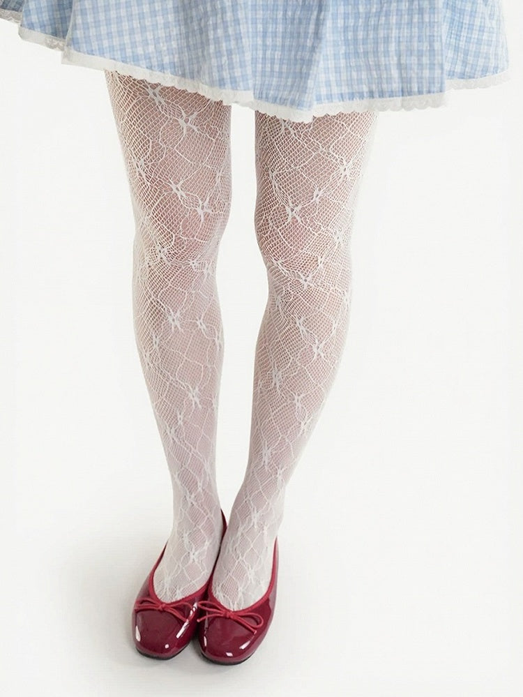 White/Black Mesh Lace Pattern Tights - ModaSwings