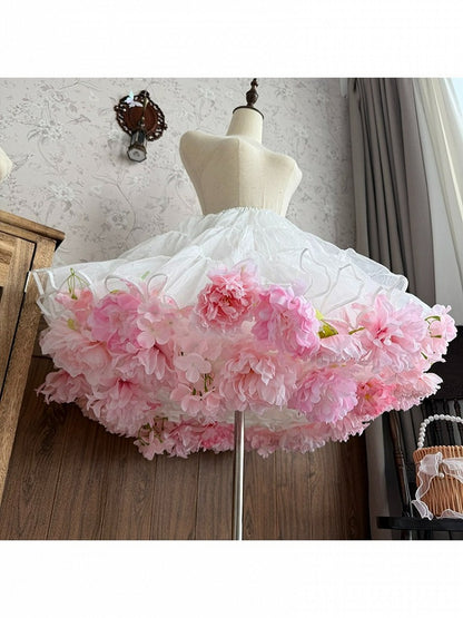 Pink Floral Fantasy Lolita Petticoat with 3D Flowers - Reverie Covenant