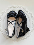 Heel Design with Matte Black Crossed Lolita Elegant 6cm Wedges