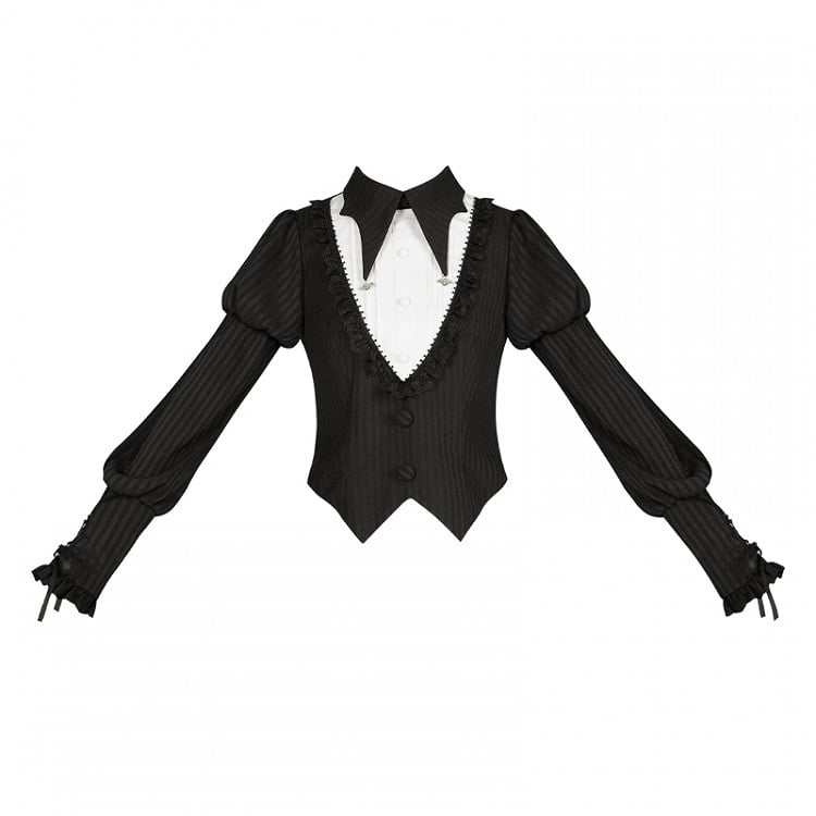 Gothic Bat Juliette Collar Black Sleeves with Wings Top Striped Lolita