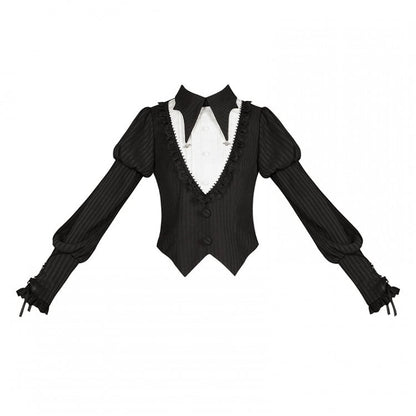 Gothic Bat Juliette Collar Black Sleeves with Wings Top Striped Lolita