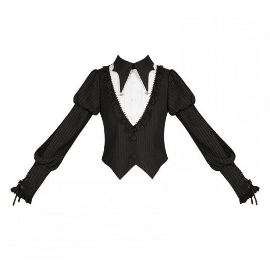 Gothic Bat Juliette Collar Black Sleeves with Wings Top Striped Lolita