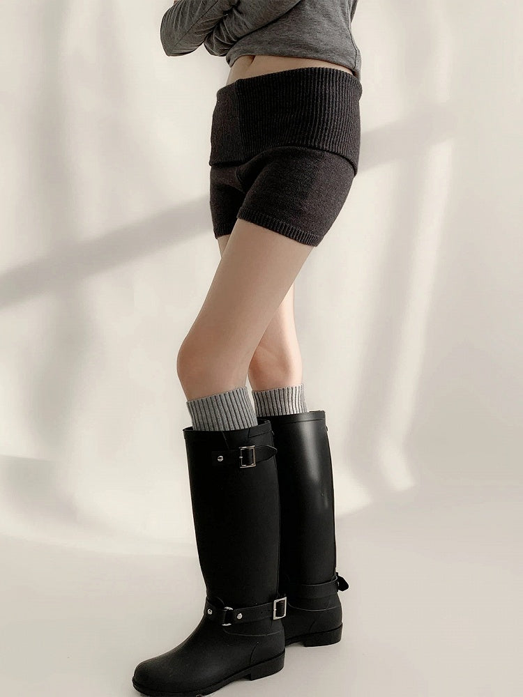 Colors) (3 Shorts Knit Waist Fold-Over