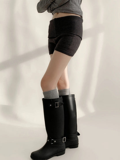 Colors) (3 Shorts Knit Waist Fold-Over