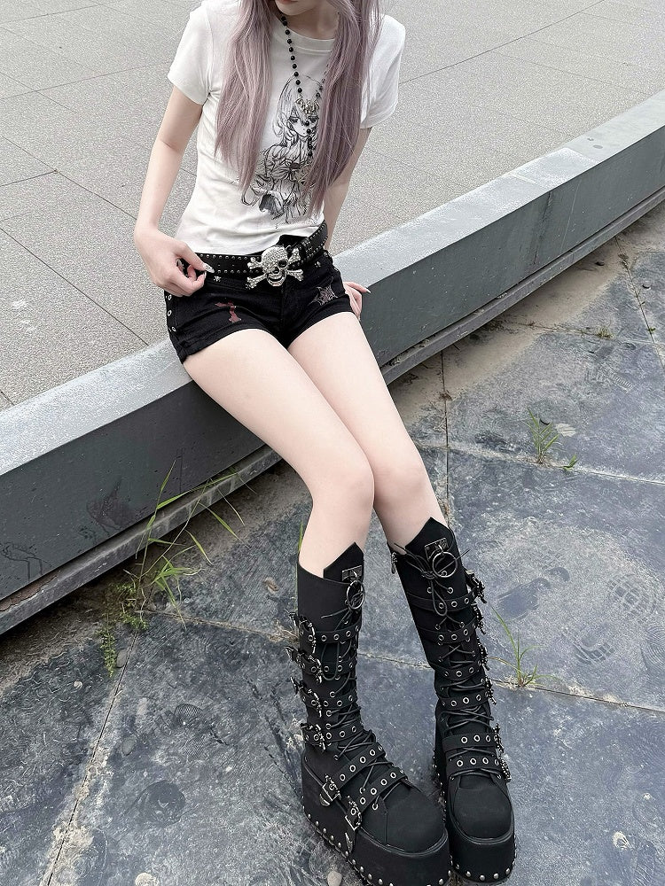 with T-shirt in Cartoon Cotton Crew White Neck Print Slim-fitting Girl