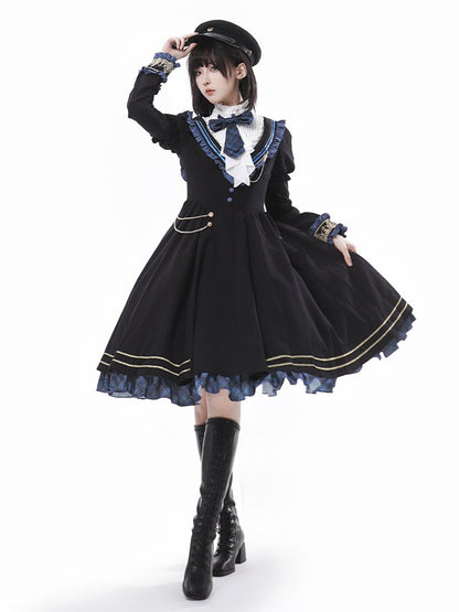 Ruffles with Black Juliette Dress Ruffle Sleeves Neckline Blue and Lolita Plaid Trim