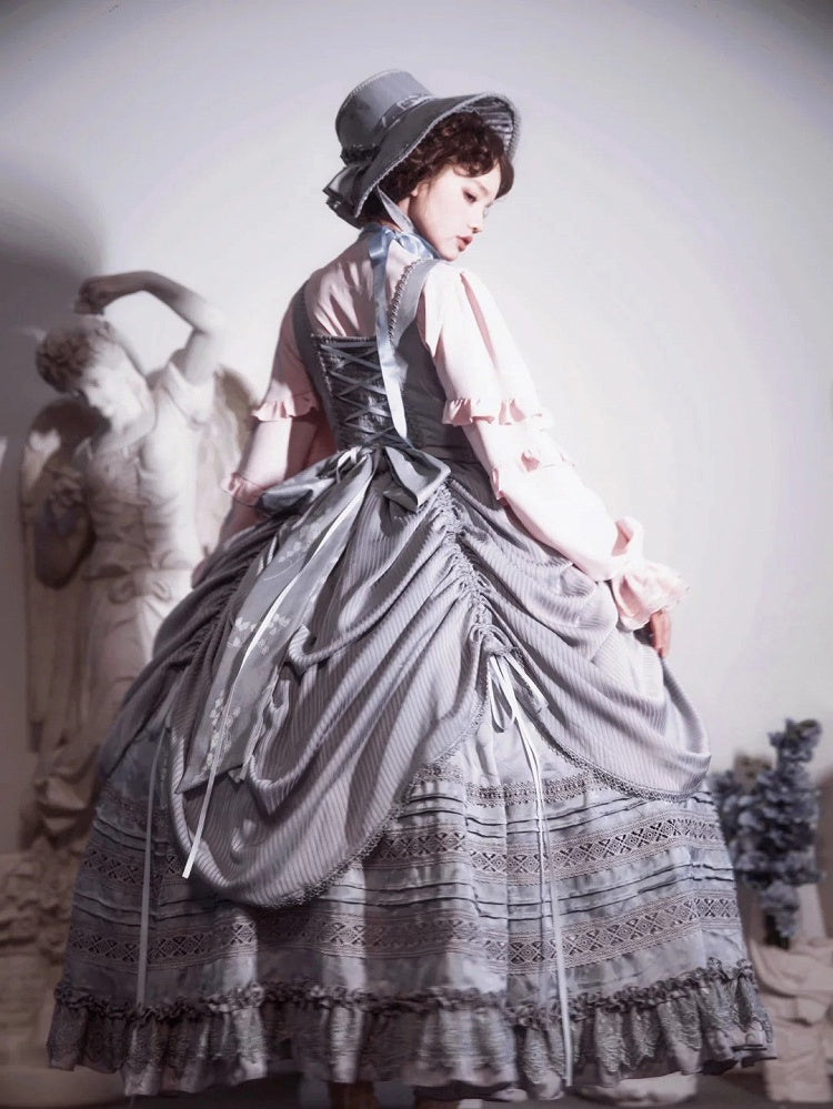 Sleeves Front Long Pink with Blouse Lace-Up Ruffled