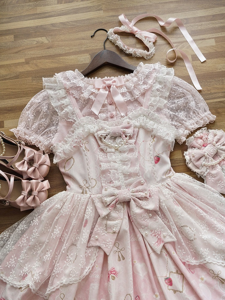 Double Layers Short Sleeves Blouse Lolita Collar Tulle Pink