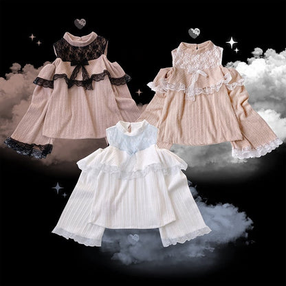 Bow Lace Shoulder Jirai Colors 3 Cutout Top Decor Kei
